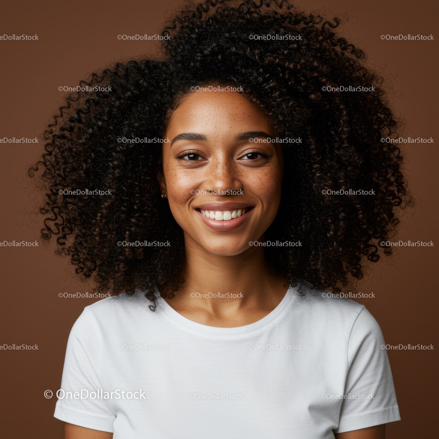 Portrait of a Cheerful Woman with Curly Hair and Natural Look