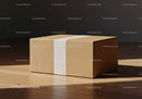 Minimalist Brown Gift Box with White Ribbon on Floor