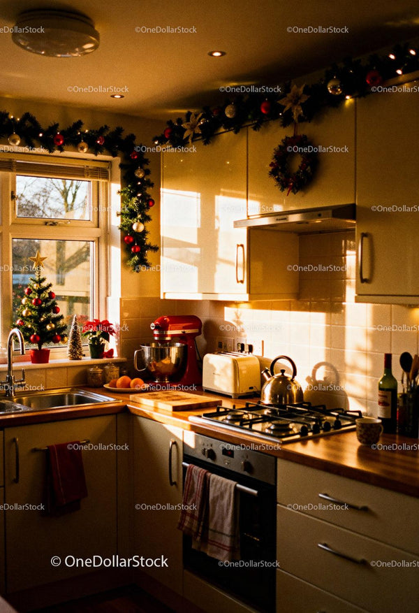 Cozy Kitchen Decorated with Warm Christmas Accents