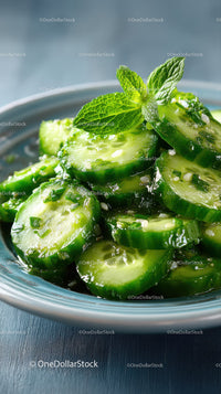Fresh Cucumber Salad with Mint Garnish in a Modern Bowl
