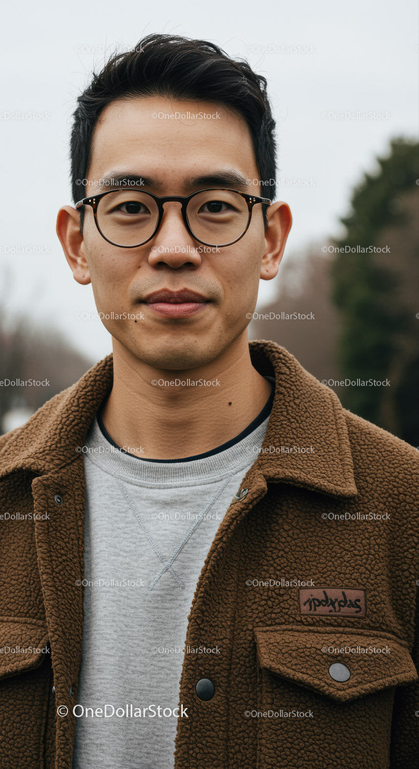 Portrait of a Young Man Wearing Glasses and Casual Jacket