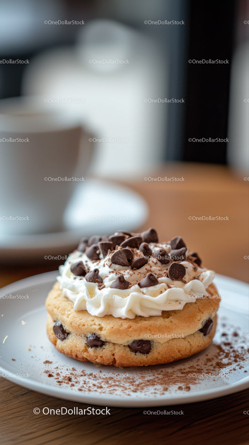 Chocolate Chip Cookie with Whipped Cream and Chocolate Topping