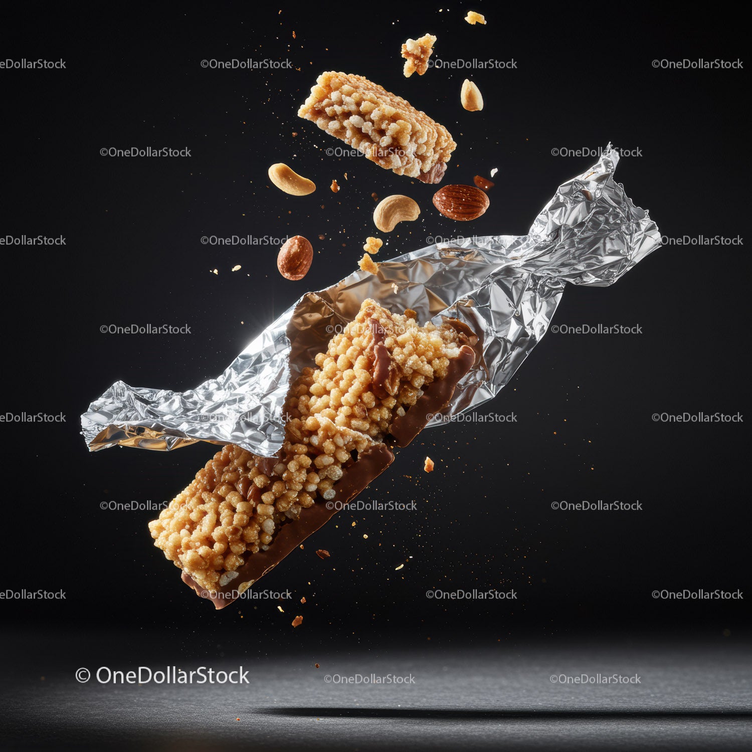 Crispy Nut Granola Bar in Silver Foil Wrapper