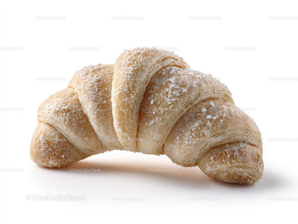 Fresh Croissant with Powdered Sugar on White Background