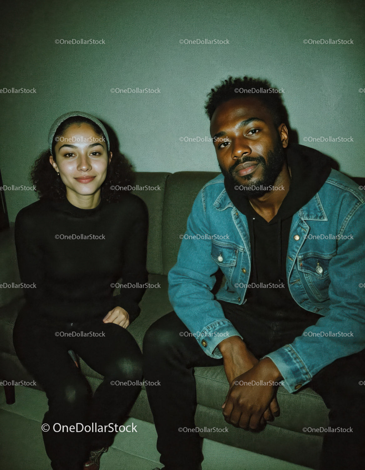 Young Woman and Man Sitting on Couch in Casual Indoor Setting