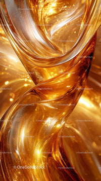Abstract Amber and Gold Glass Swirls with Light Reflection