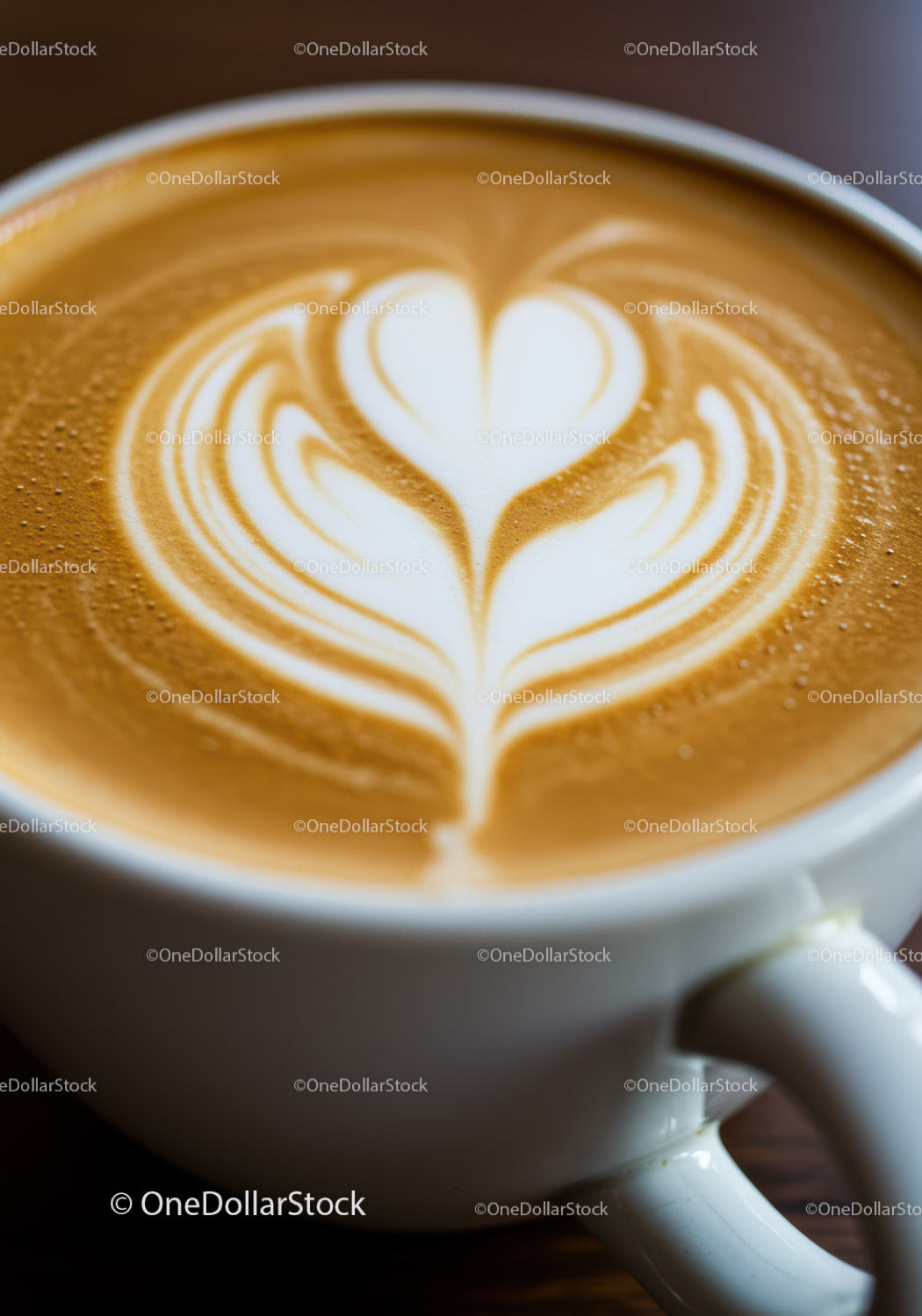 Close up of hot latte with heart shaped latte art