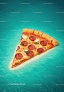 Pepperoni Pizza Slice Floating on Calm Blue Water