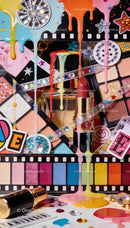 Vibrant makeup palette with dripping colorful paints