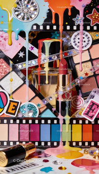 Vibrant makeup palette with dripping colorful paints