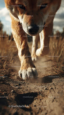 Close-Up of Furry Dog Walking on Dirt Path in Outdoor Environment