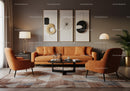 Cozy Living Room with Modern Orange Seating and Art