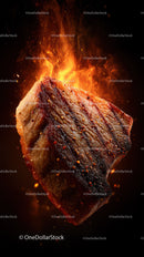 Fiery Grill and Cooking of Juicy Steak with Flames