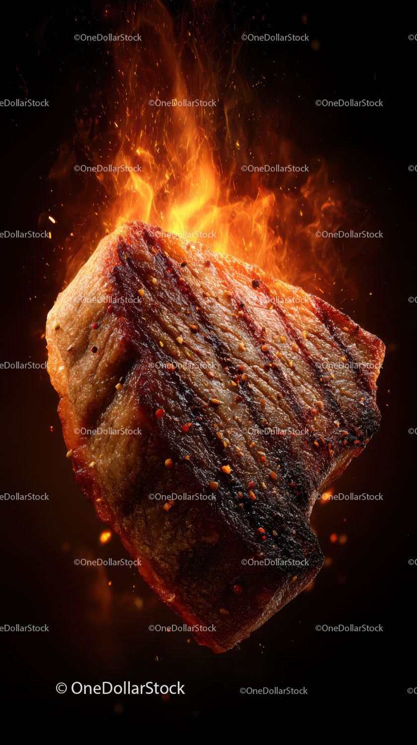 Fiery Grill and Cooking of Juicy Steak with Flames