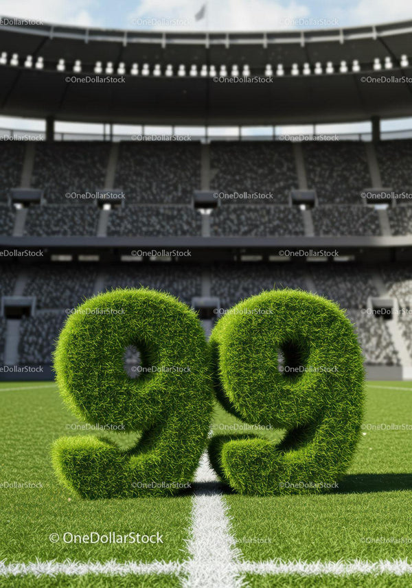 Green Grass Numbers 99 on Soccer Field