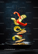 Grilled vegetables tossed in a black frying pan