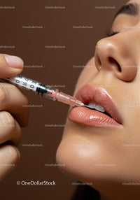 Close-up of Woman Applying Lip Gloss with Shiny Lips