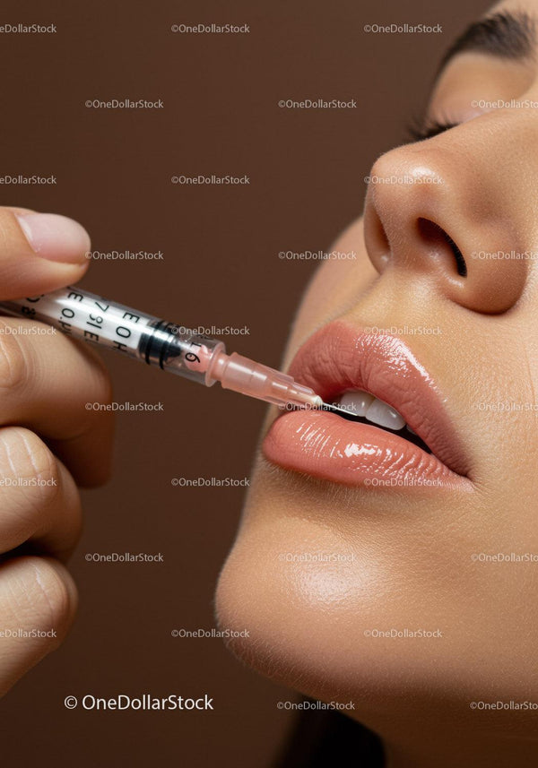 Close-up of Woman Applying Lip Gloss with Shiny Lips