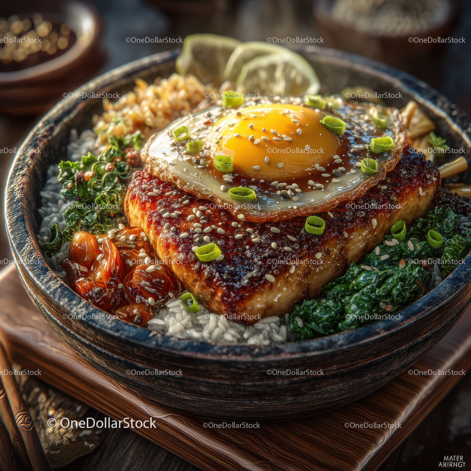 Gourmet Seared Fish with Spicy Kimchi and Fresh Vegetables