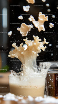 Creamy Coffee Drink with Milk Splash and Foam Art in Glass