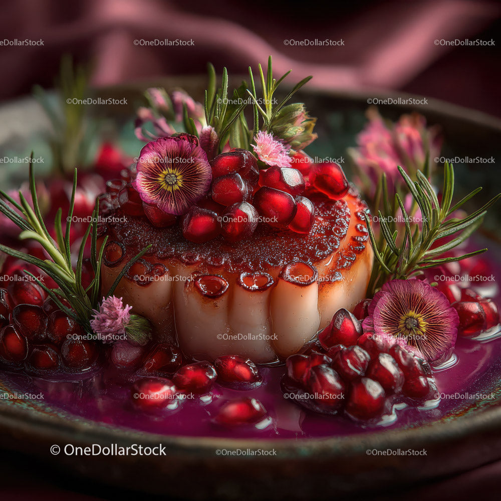 Elegant Fruit Jelly Dessert with Pomegranate Seeds and Edible Flowers