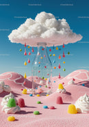 Colorful candy rain pouring into clear glass bottle