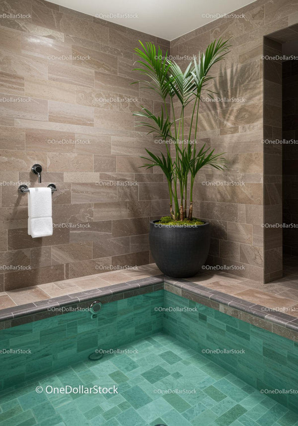 Elegant Indoor Pool with Tropical Plant and Modern Tiling