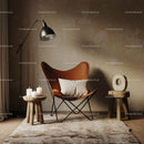 Cozy Leather Chair with Rustic Decor and Soft Lighting