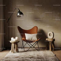 Cozy Leather Chair with Rustic Decor and Soft Lighting