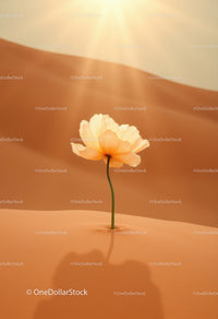 Delicate flower blooming alone in hot desert sand