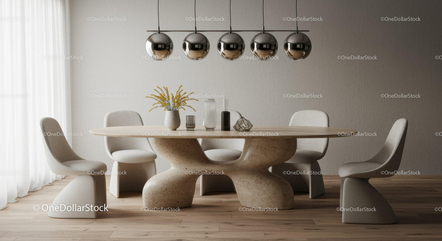 Elegant Modern Dining Room with Chic Decor and Stylish Lighting