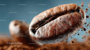 Flying Coffee Beans in Motion on a Dark Background