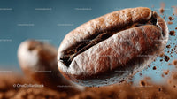 Flying Coffee Beans in Motion on a Dark Background