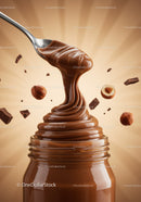Creamy chocolate hazelnut spread flowing from spoon