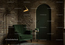 Cozy corner with green armchair and warm lighting