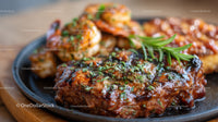 Juicy Grilled Chicken Thigh with Barbecue Sauce and Rosemary Garnish