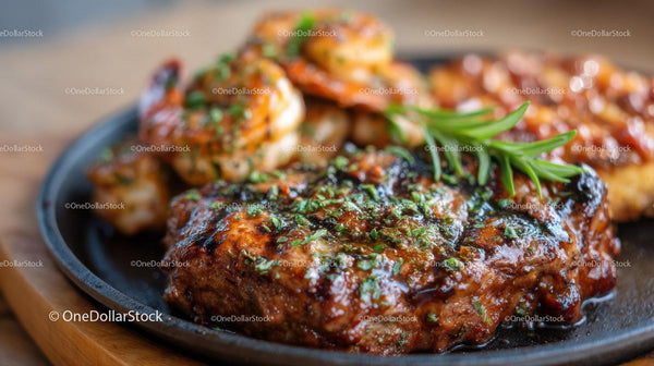 Juicy Grilled Chicken Thigh with Barbecue Sauce and Rosemary Garnish