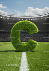 Green Grass Letter C on Soccer Stadium Field