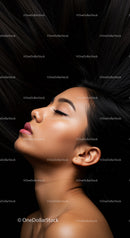 Portrait of serene woman with flowing black hair