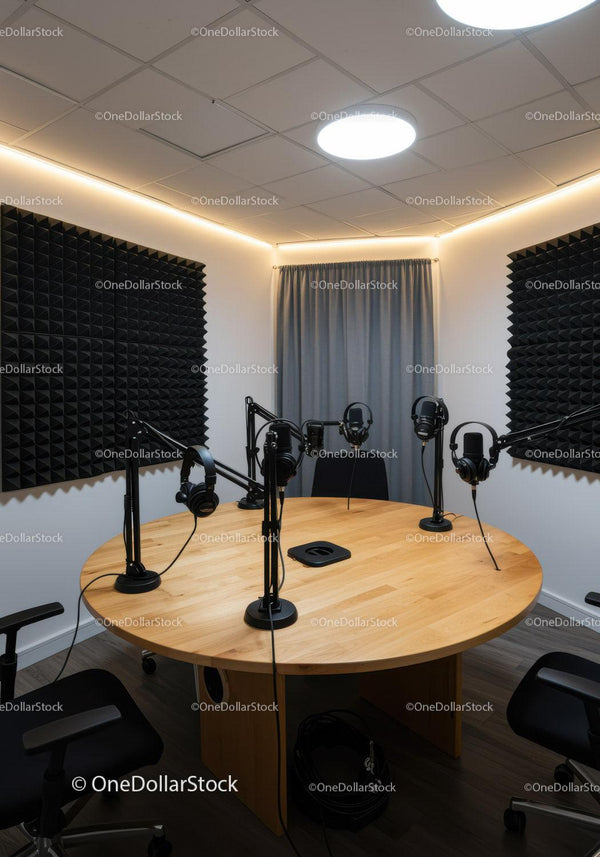 Nowoczesne Studio Nagrywania Podcastów z Akustycznymi Panelami Dźwiękochłonnymi