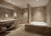 Modern Beige Marble Bathroom with Double Sink and Bathtub