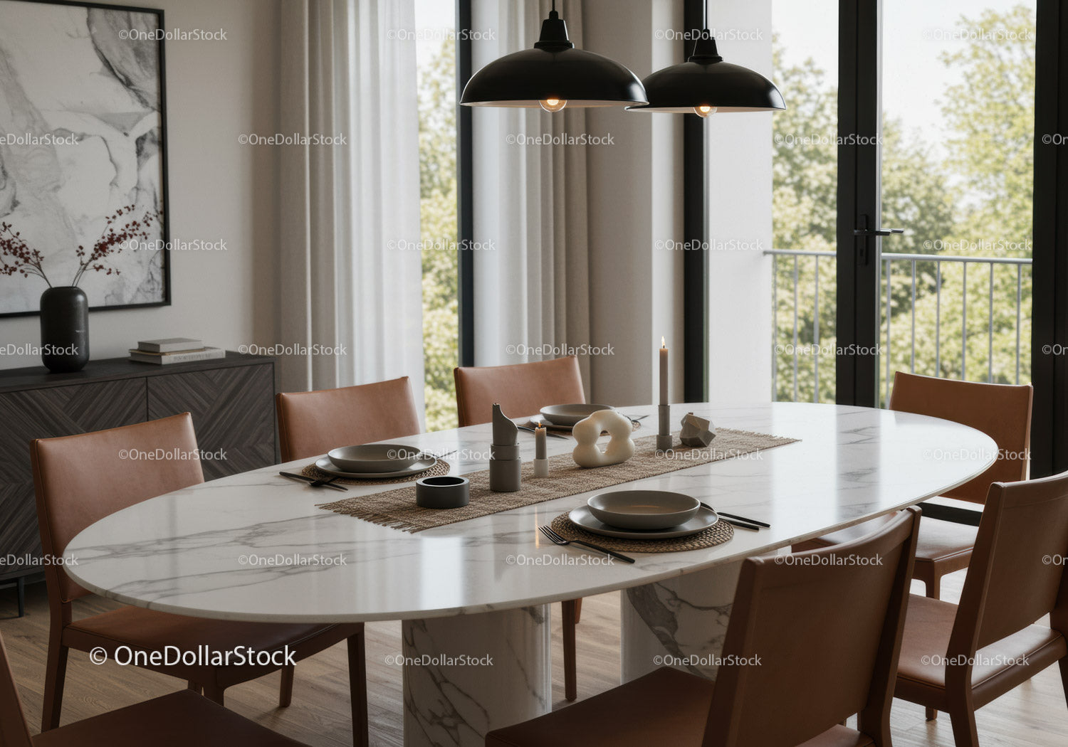 Modern Dining Room with Marble Table and Contemporary Decor