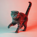 Playful Grey Tabby Cat in a Dynamic Pose with Striped Fur