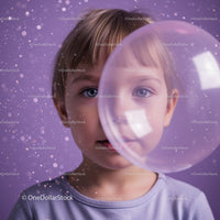 Curious child gazing through a giant soap bubble