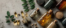 Herbal Supplements with Capsules and Botanical Extracts on Textured Surface
