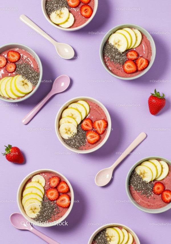 Healthy Strawberry Banana Smoothie Bowls with Chia Seeds