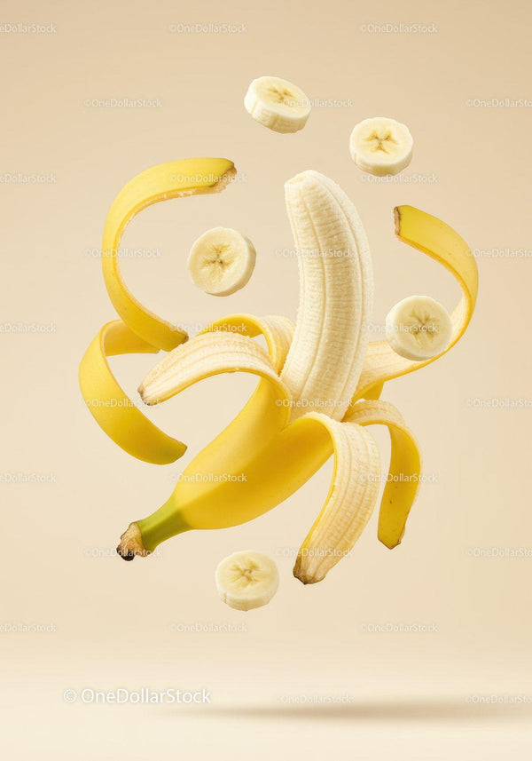 Sliced and Peeled Banana Floating in Soft Light