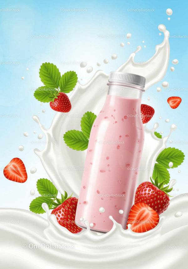 Refreshing Strawberry Yogurt Drink with Fresh Berries JPG Mockup Image