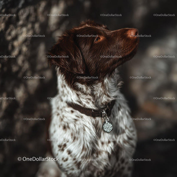 Brown and White Spaniel Dog Portrait in Nature