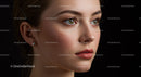 Elegant Woman with Blue Eyes and Flawless Skin in Studio Portrait